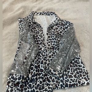 Cheetah & Sequin Jacket with Distressed Sleeves